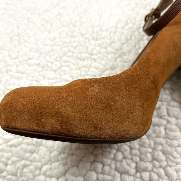 Franco Sarto Denise Sandy Brown Suede Emboss Snakeskin Mary Jane Heel Size 9 - Picture 8 of 11